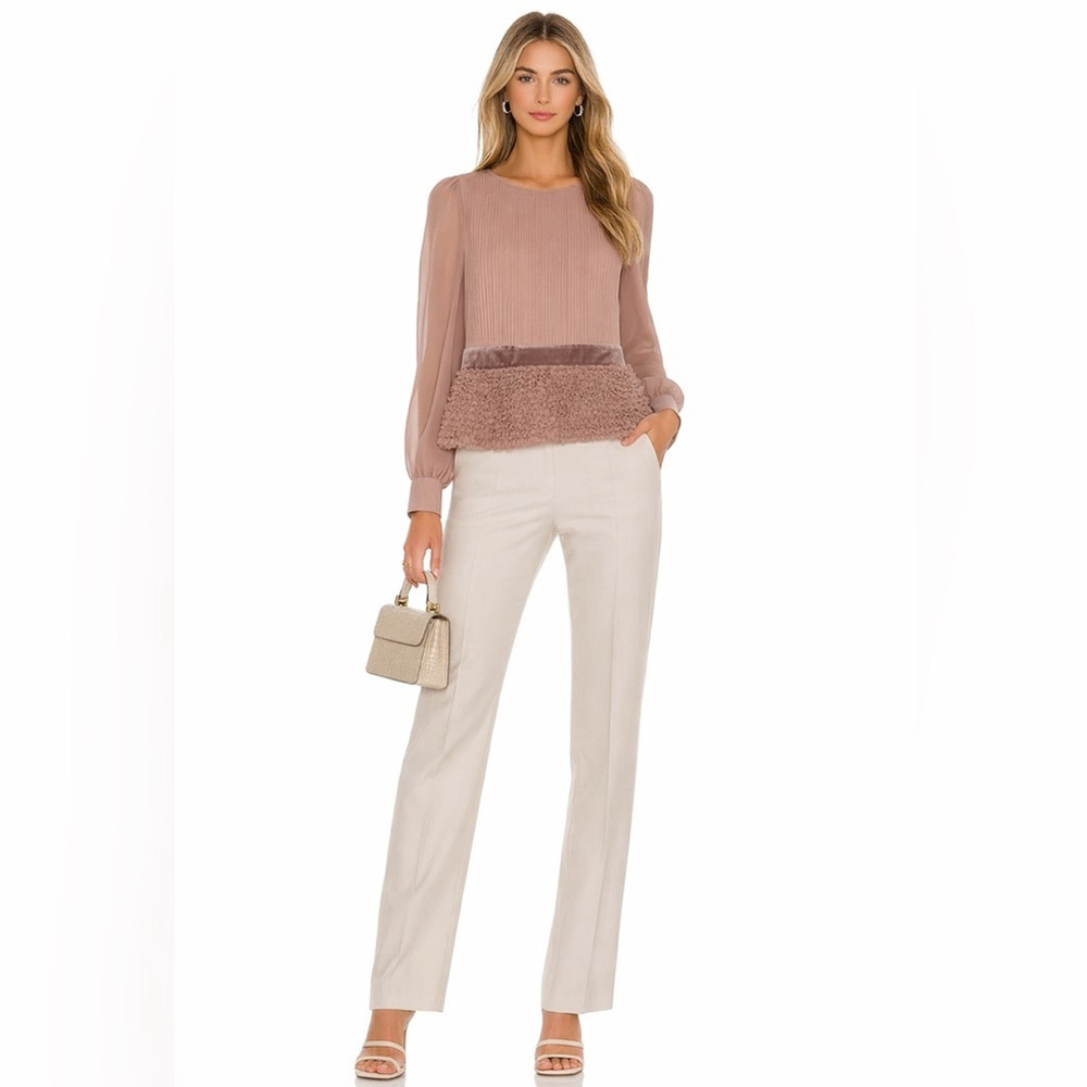 Goelia Pleated Chiffon & Velvet Ruffle Blouse | Romantic Old Money Top